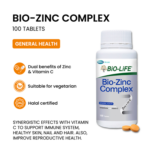 BiO-LiFE Bio-Zinc Complex 100 tablets (EXPIRY DATE MAR 2028)