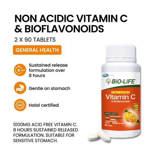 BiO-LiFE Non-Acidic Vitamin C & Bioflavonoids 2 x 90 tablets (EXPIRY DATE JUL 2028)