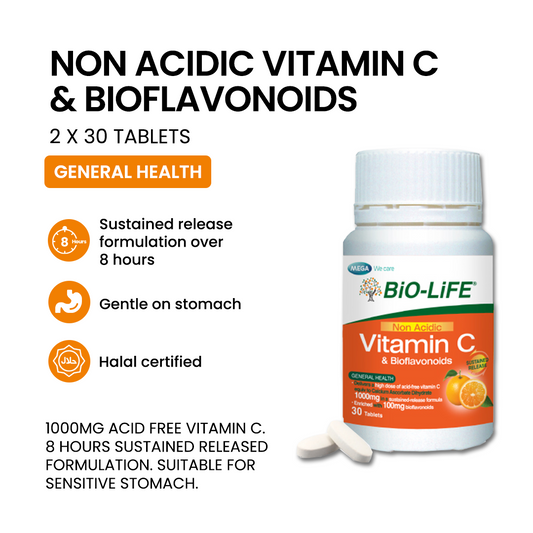 BiO-LiFE Non-Acidic Vitamin C & Bioflavonoids 2 x 30 tablets (EXPIRY DATE MAY 2028)