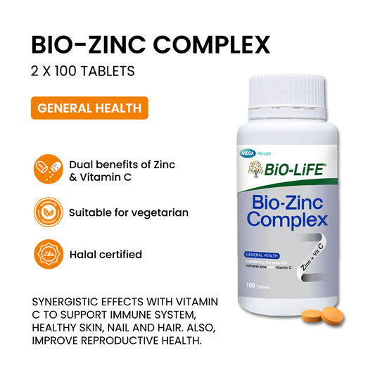 BiO-LiFE Bio-Zinc Complex 2 x 100 tablets (EXPIRY DATE MAR 2028)