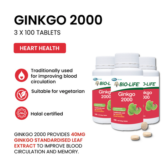 BiO-LiFE Ginkgo 2000 3 x 100 tablets (EXPIRY DATE OCT 2026)