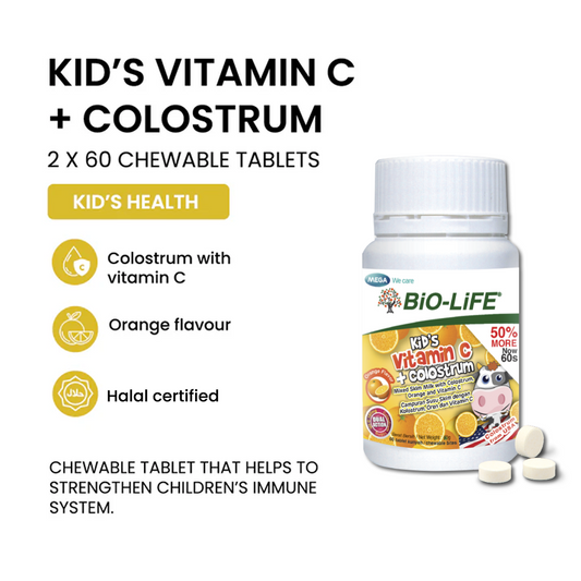 BiO-LiFE Kid’s Vitamin C + Colostrum 2 x 60 chewable tablets (EXPIRY DATE MAR 2026)