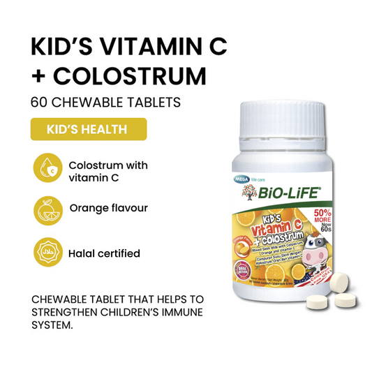 BiO-LiFE Kid’s Vitamin C + Colostrum 60 chewable tablets (EXPIRY DATE JAN 2027)