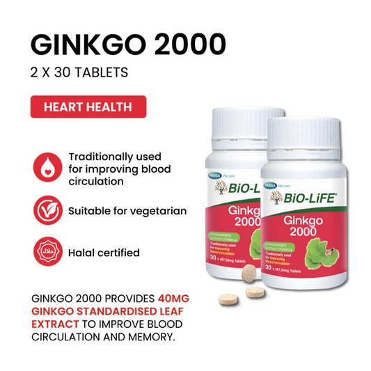 BiO-LiFE Ginkgo 2000 2 x 30 tablets (EXPIRY DATE FEB 2028)