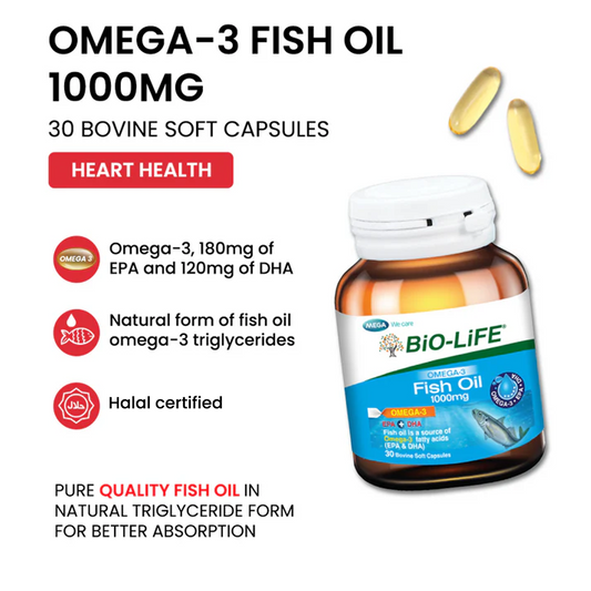 BiO-LiFE Omega-3 Fish Oil 1000mg 30 capsules (EXPIRY DATE JUL 2027)