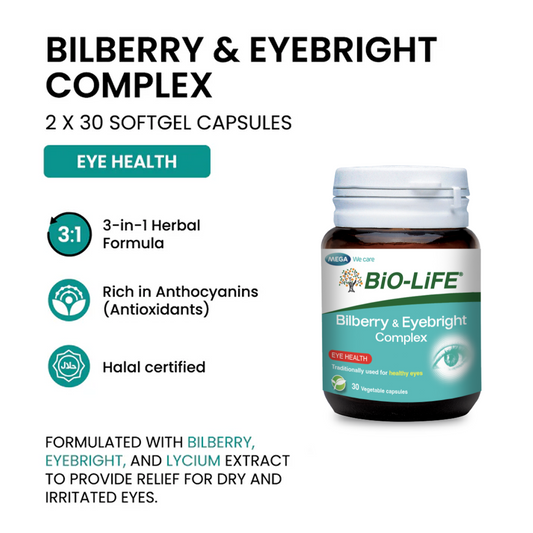 BiO-LiFE Bilberry & Eyebright Complex 2 x 30 capsules (EXPIRY DATE MAY 2027)