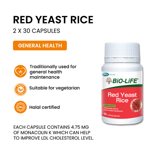 BiO-LiFE Red Yeast Rice 2 x 30 capsules (EXPIRY DATE OCT 2028)