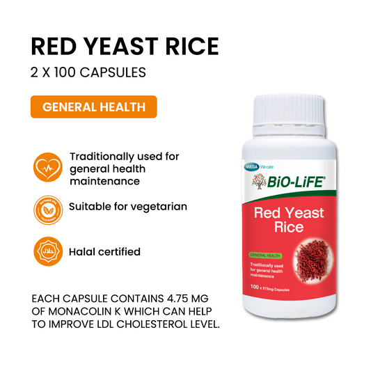 BiO-LiFE Red Yeast Rice 2 x 100 capsules (EXPIRY DATE JUN 2028)