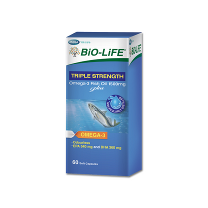 BiO-LiFE Triple Strength Omega-3 Fish Oil 1500mg Plus [ 60 Capsules] (EXPIRY DATE DEC 2028)