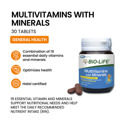 BiO-LiFE Multivitamins with Minerals 30 tablets (EXPIRY DATE MAY 2027)