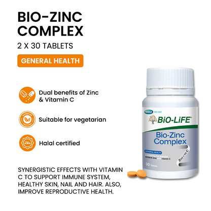 BiO-LiFE Bio-Zinc Complex [ 2 x 30 tablets ]