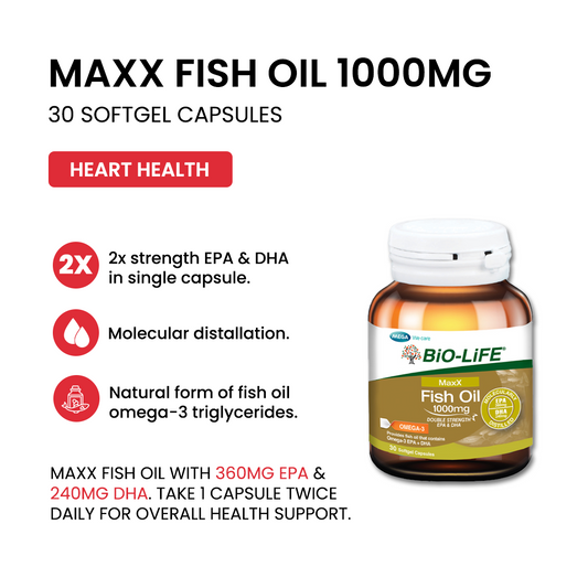 BiO-LiFE Maxx Fish Oil 1000mg (Double Strength Omega-3 EPA & DHA) [ 30 capsules ]