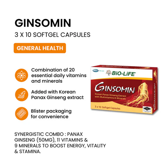BiO-LiFE Ginsomin Korean Panax Ginseng Extract With Multivitamins with Minerals 30 capsules (EXPIRY DATE AUG 2027)