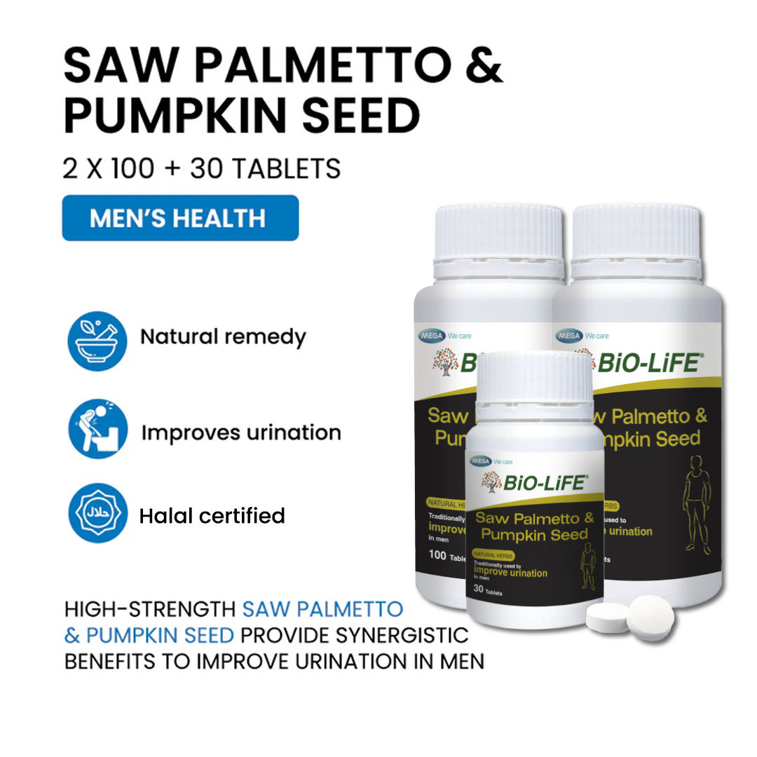 BiO-LiFE Saw Palmetto & Pumpkin Seed 2 x 100 tablets + 30 tablets (EXPIRY DATE MAR 2028)