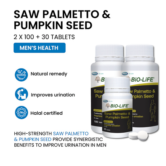 BiO-LiFE Saw Palmetto & Pumpkin Seed 2 x 100 tablets + 30 tablets (EXPIRY DATE MAR 2028)