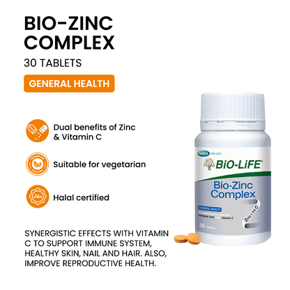 BiO-LiFE Bio-Zinc Complex [ 30 tablets ]