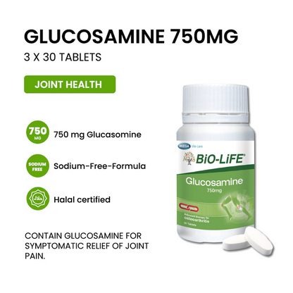 BiO-LiFE Glucosamine 750mg [ 3 x 30 tablets ]