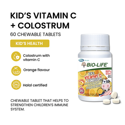 BiO-LiFE Kid’s Vitamin C + Colostrum 60 chewable tablets (EXPIRY DATE JAN 2027)