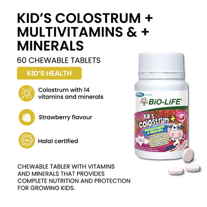 BiO-LiFE Kid’s Colostrum + Multivitamins & Minerals [ 60 chewable tablets ]