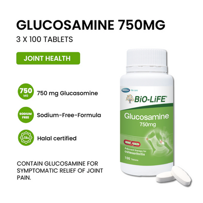 BiO-LiFE Glucosamine 750mg [ 3 x 100 tablets ]