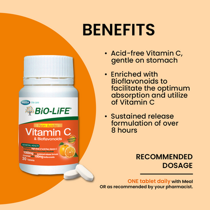 BiO-LiFE Non-Acidic Vitamin C & Bioflavonoids [ 2 x 30 tablets ]