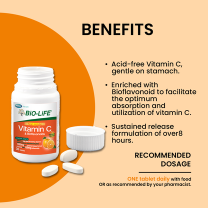 BiO-LiFE Non-Acidic Vitamin C & Bioflavonoids [ 2 x 30 tablets ]