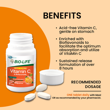BiO-LiFE Non-Acidic Vitamin C & Bioflavonoids [ 30 tablets ]