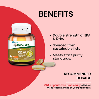 BiO-LiFE Maxx Fish Oil 1000mg (Double Strength Omega-3 EPA & DHA) [ 30 capsules ]