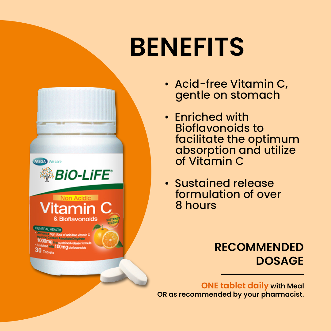 BiO-LiFE Non-Acidic Vitamin C & Bioflavonoids [ 30 tablets ]