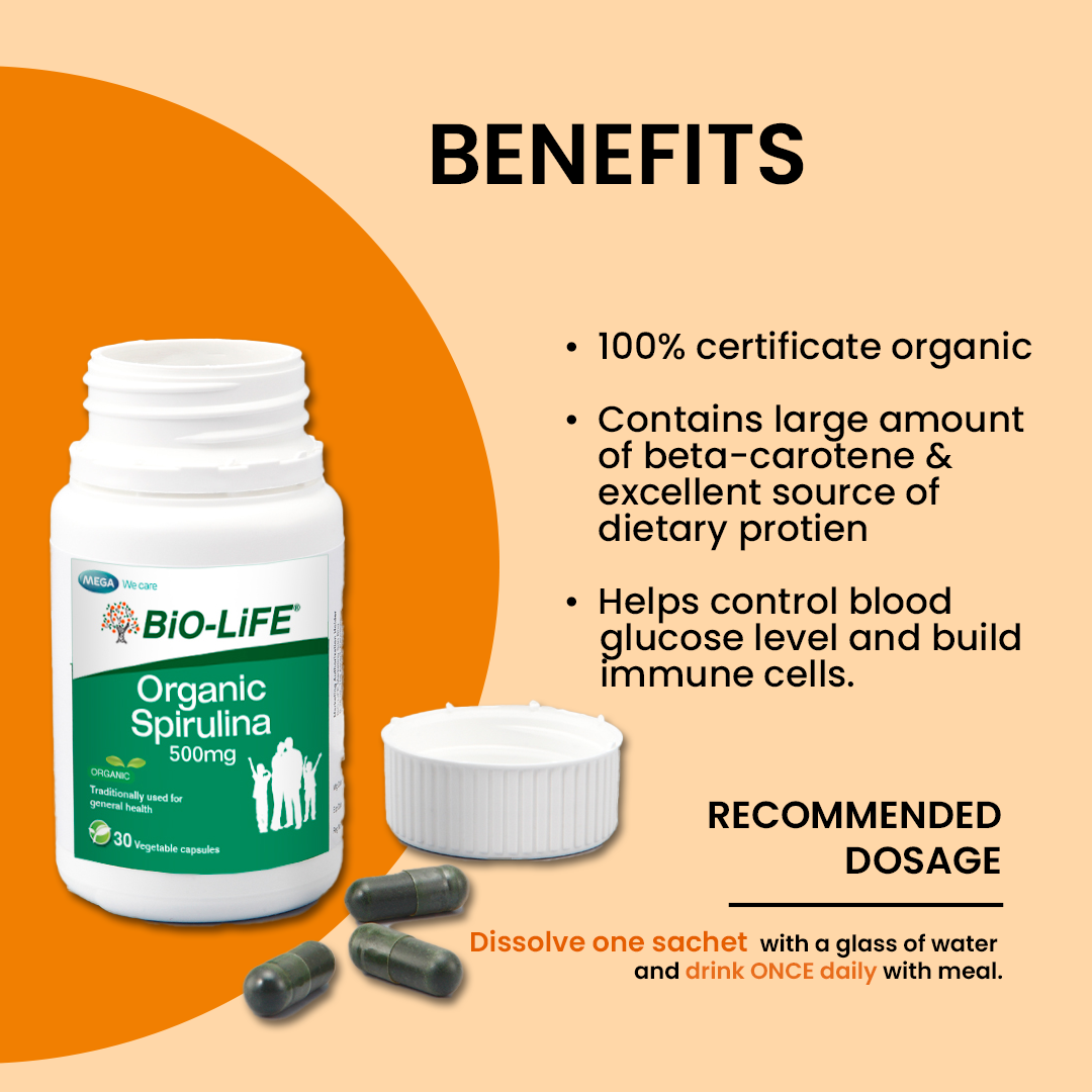 BiO-LiFE Organic Spirulina 500mg [ 2 x 30 capsules ]