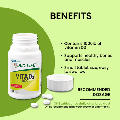 BiO-LiFE Vita D3 1000 [ 2 x 60 tablets ]