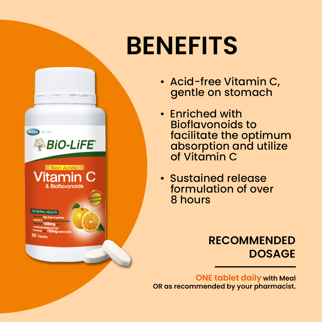 BiO-LiFE Non-Acidic Vitamin C & Bioflavonoids [ 90 tablets + 30 tablets ]