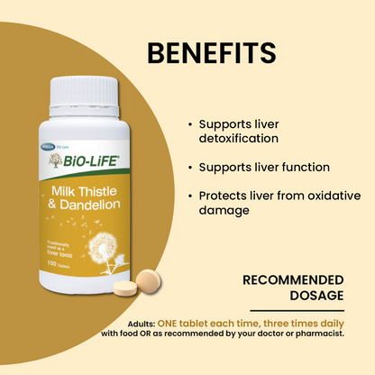 BiO-LiFE Milk Thistle and Dandelion [ 2 x 100 tablets ]
