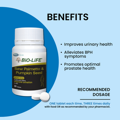 BiO-LiFE Saw Palmetto & Pumpkin Seed 30 tablets (EXPIRY DATE MAR 2028)