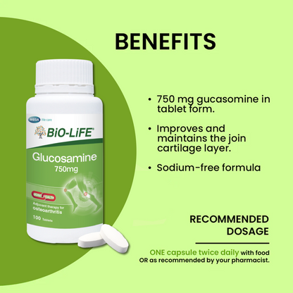 BiO-LiFE Glucosamine 750mg [ 3 x 100 tablets ]