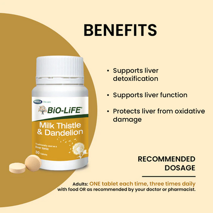 BiO-LiFE Milk Thistle and Dandelion [ 2 x 30 tablets ]