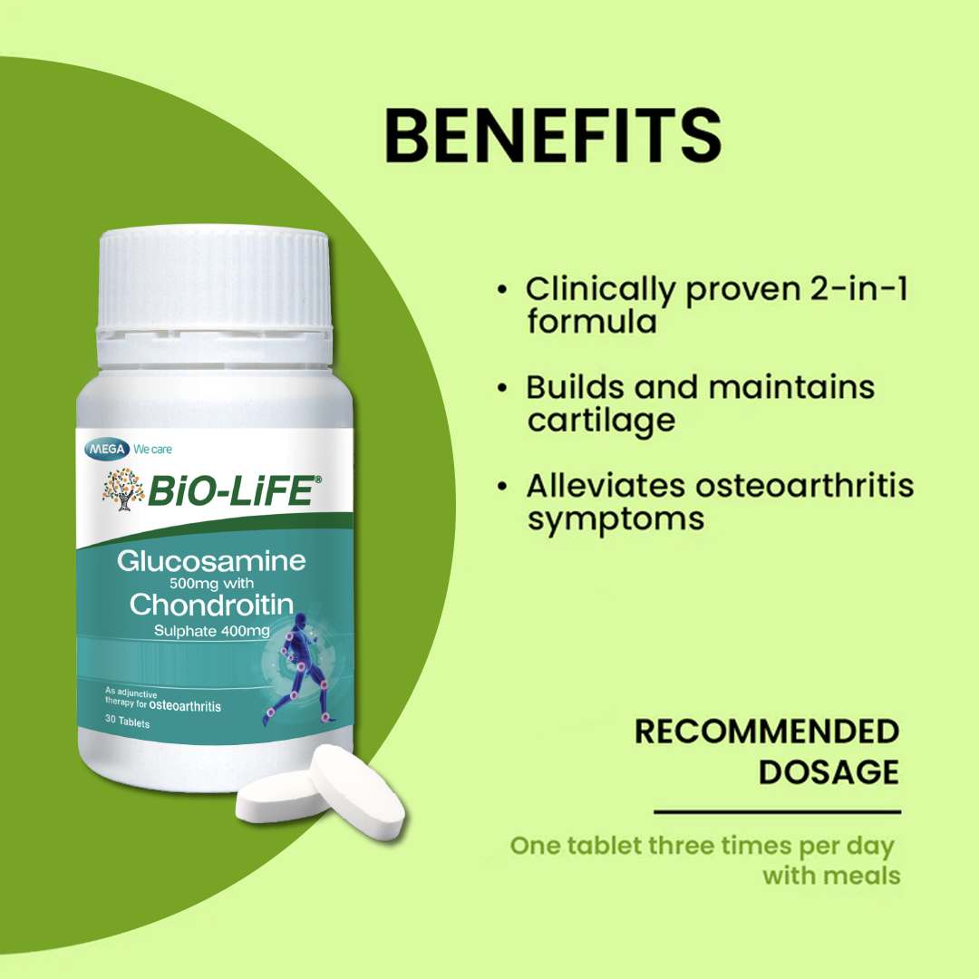 BiO-LiFE Glucosamine 500mg With Chondroitin Sulphate 400mg [ 30 tablets ]