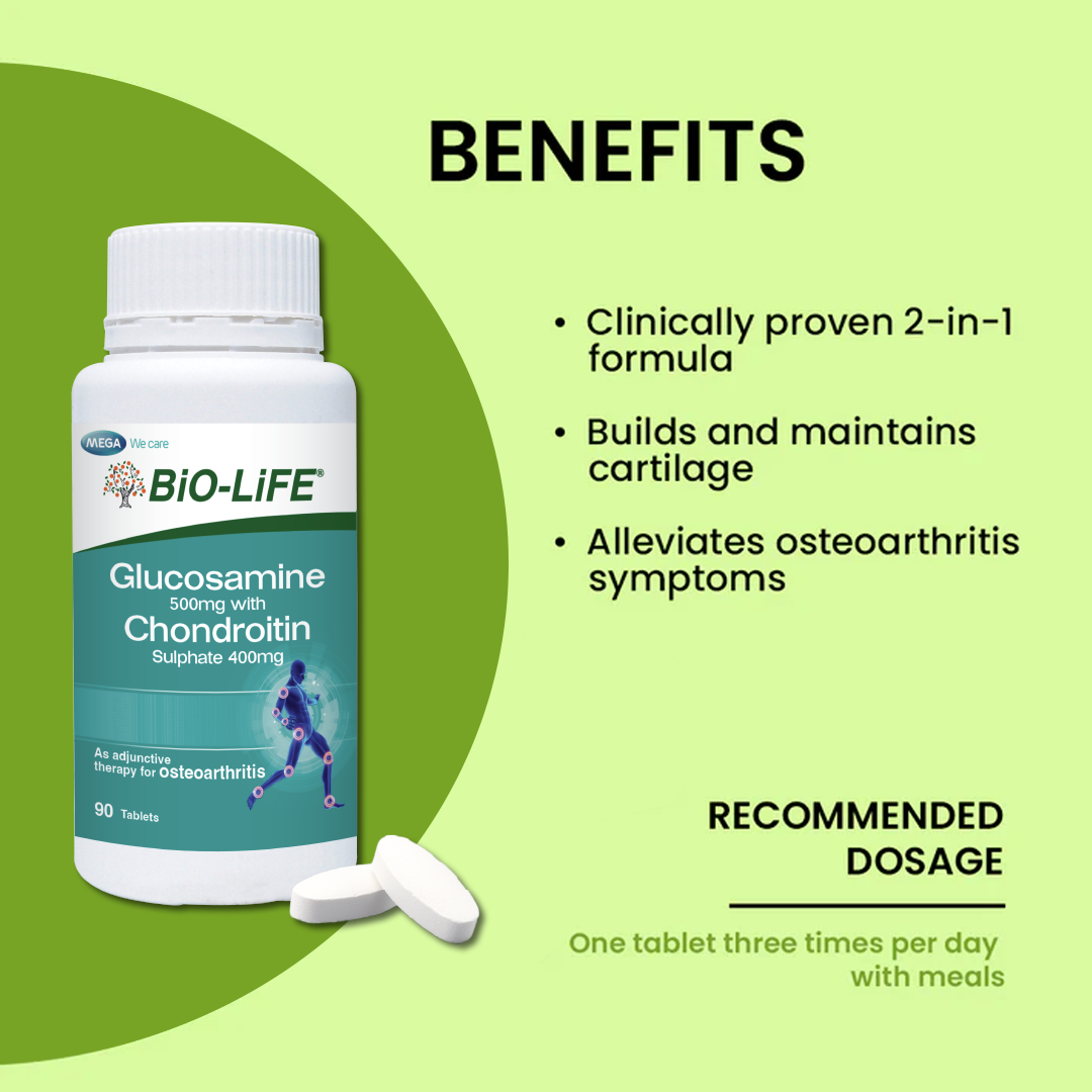 BiO-LiFE Glucosamine 500mg With Chondroitin Sulphate 400mg [ 2 x 90 tablets ]
