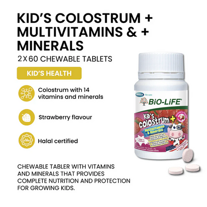BiO-LiFE Kid’s Colostrum + Multivitamins & Minerals 2 x 60 chewable tablets (EXPIRY DATE MAY 2026)