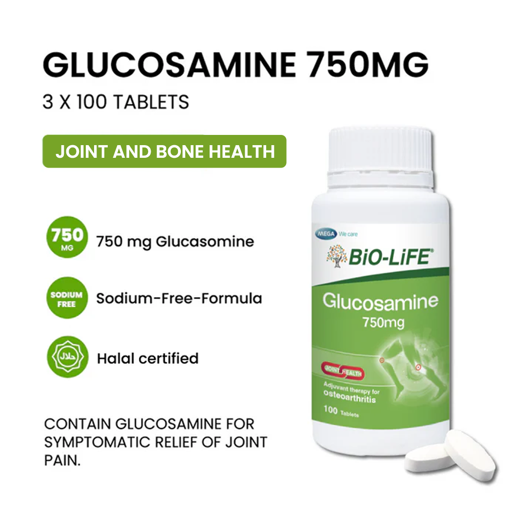 BiO-LiFE Glucosamine 750mg 3 x 100 tablets (EXPIRY DATE FEB 2027)