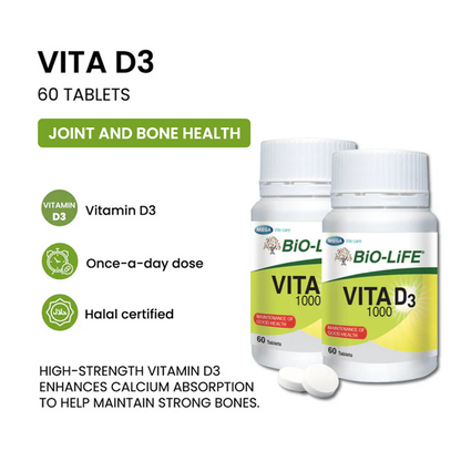 BiO-LiFE Vita D3 1000 2 x 60 tablets (EXPIRY DATE JUN 2028)