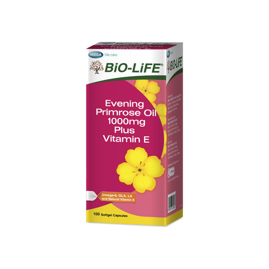 BiO-LiFE Evening Primrose Oil 1000mg & Vitamin E 100 capsules (EXPIRY DATE MAR 2027)