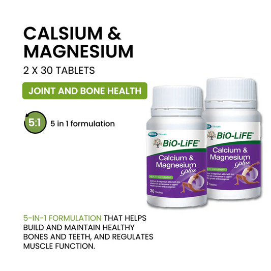 BiO-LiFE Calcium & Magnesium Plus 2 x 30 tablets (EXPIRY DATE JUN 2027)