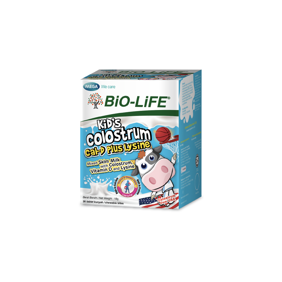 BiO-LiFE Kid’s Colostrum Cal-D Plus Lysine 30 chewable tablets (EXPIRY DATE JUL 2027)