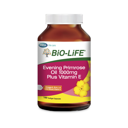BiO-LiFE Evening Primrose Oil 1000mg & Vitamin E 180 capsules (EXPIRY DATE MAR 2027)
