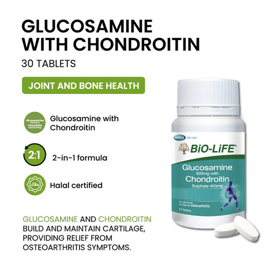 BiO-LiFE Glucosamine 500mg With Chondroitin Sulphate 400mg 30 tablets (EXPIRY DATE JUN 2028)