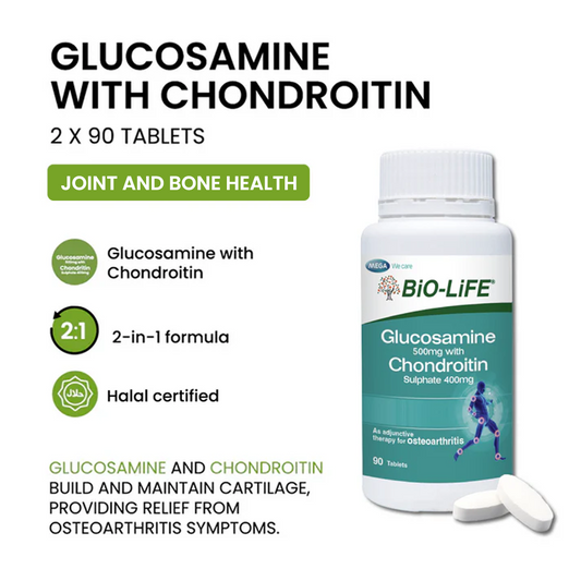 BiO-LiFE Glucosamine 500mg With Chondroitin Sulphate 400mg 2 x 90 tablets (EXPIRY DATE APR 2028)