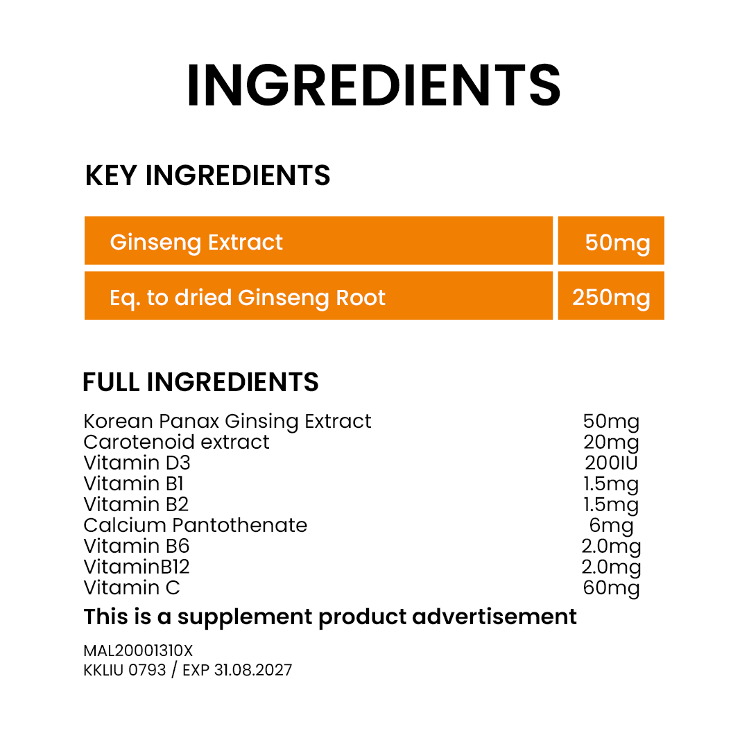 BiO-LiFE Ginsomin Korean Panax Ginseng Extract With Multivitamins with Minerals [ 30 capsules ]