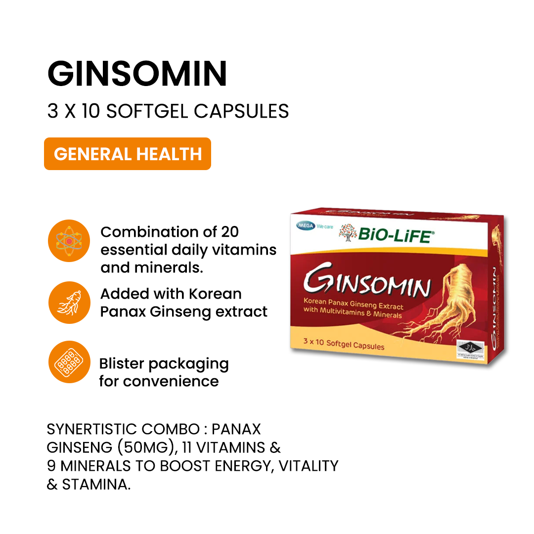 BiO-LiFE Ginsomin Korean Panax Ginseng Extract With Multivitamins with Minerals [ 30 capsules ]