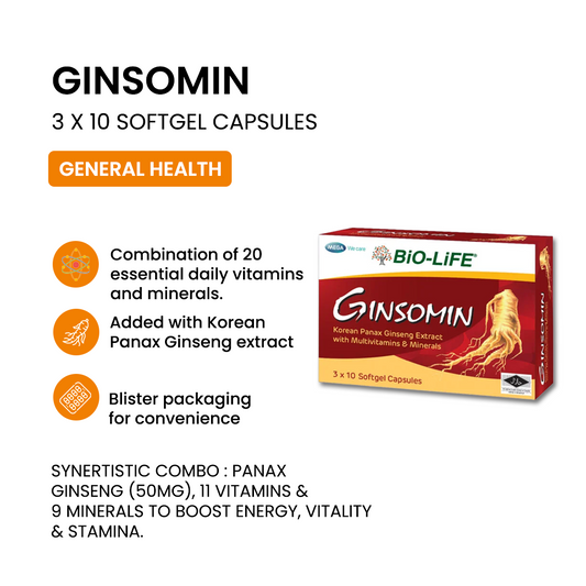 BiO-LiFE Ginsomin Korean Panax Ginseng Extract With Multivitamins with Minerals [ 30 capsules ]